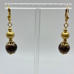VERONESE Sterling Silver Brushed Vermeil Smoky Quartz Earrings Dangle Pierced